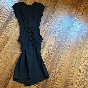 Dressy black dress; v-back with buttons and zip;longer in back; size 4
